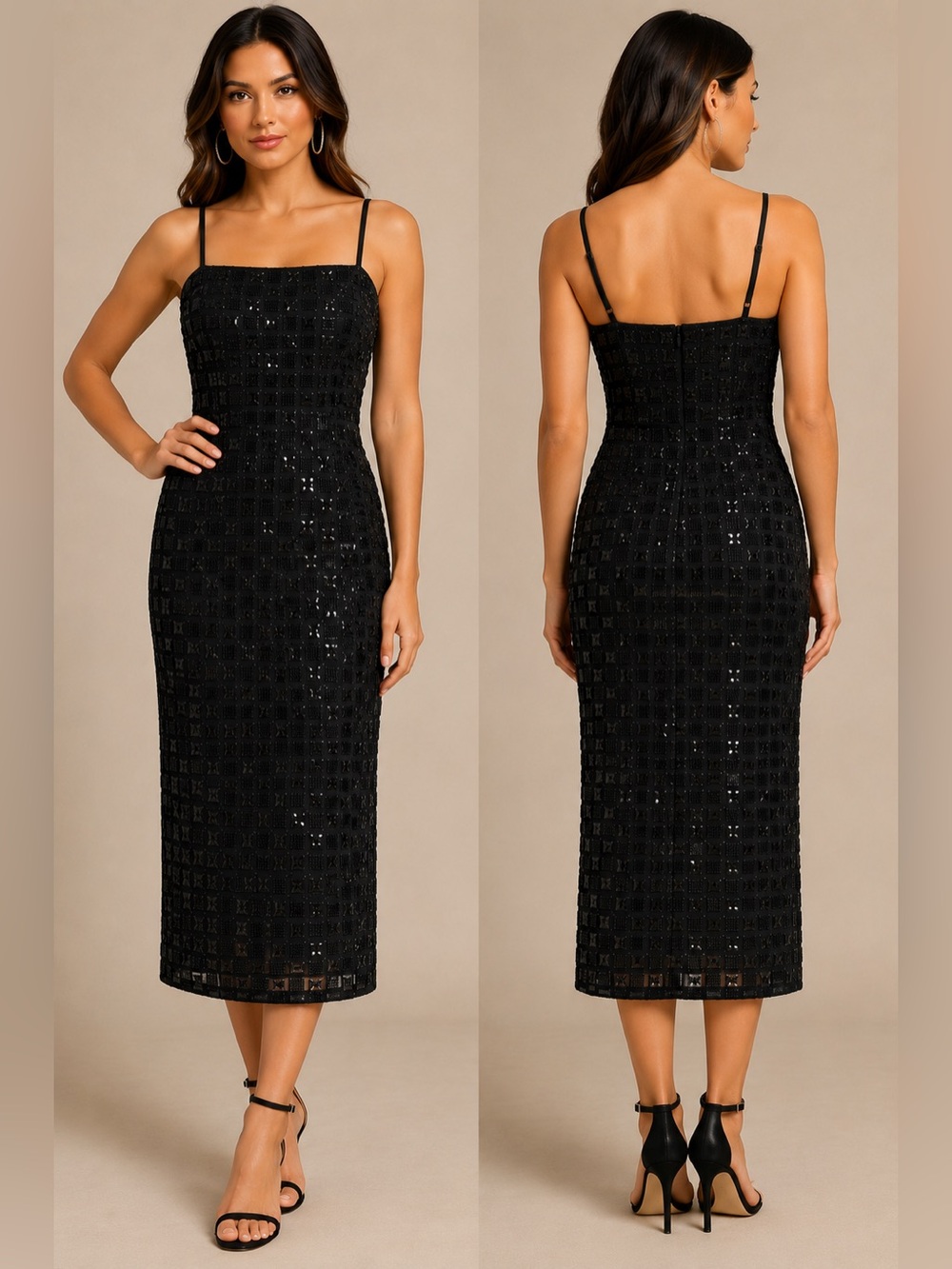 Donna Karan Black Embellished Sequin Midi Dress NWT Size S